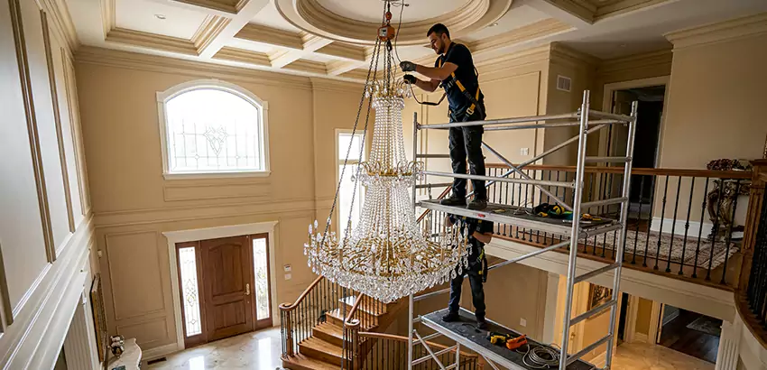 Two-Story Foyer Chandelier Installation in Westerville